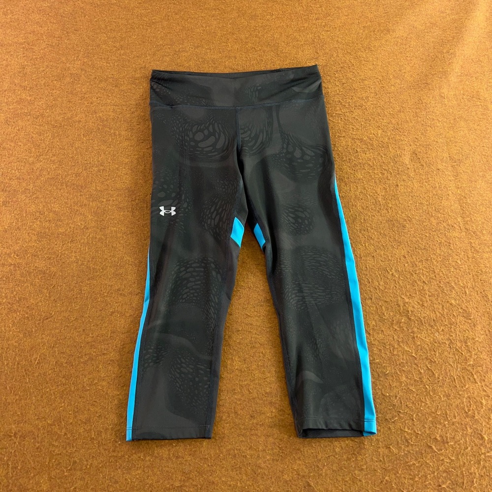 Under Armour Womens Medium Grey Blue HeatGear Compression Cropped Leggings